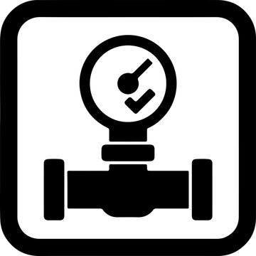 Black valve icon with pressure gauge on white background square frame