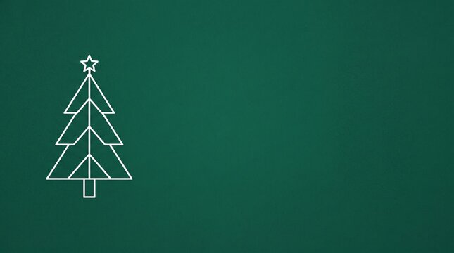 Minimal White Line Art Christmas Tree on Green Background