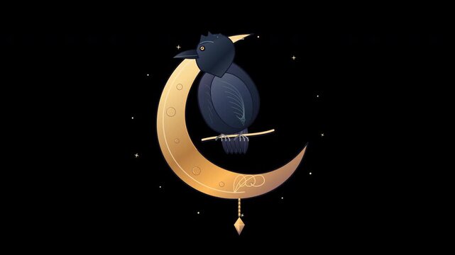 Raven on a Crescent Perch Halloween Alpha Overlay