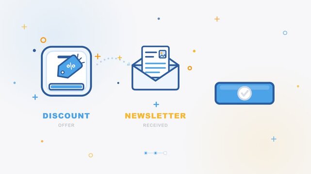 Modern User Interface Design Elements Featuring Discount Tag, Email Newsletter Icon, and Confirmation Button for E-commerce Web App