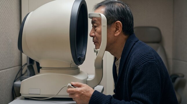 Senior patient responds during peripheral vision test