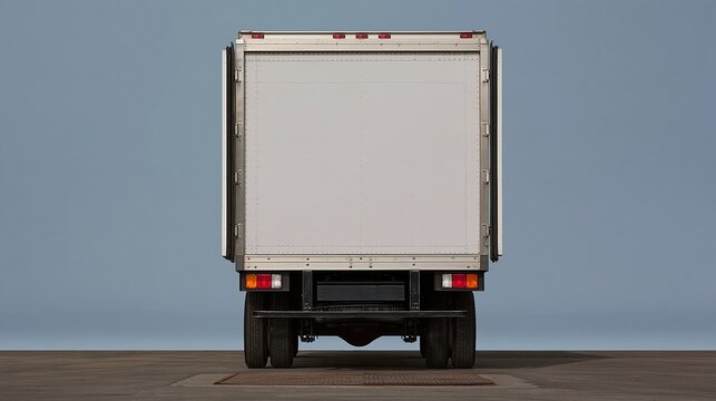 Refrigerated truck with closed rear doors, featuring a clean white panel and industrial chassis for cold chain logistics and delivery mockup