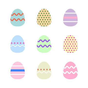 Set of nine decorated Easter eggs isolated on white