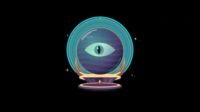Crystal ball with a mystical eye on a stand animation