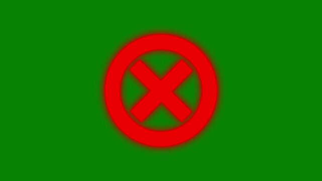 Glowing red alert symbol caution sign for safety stop or no entry icon, forbidden red circle and line symbol animation, icon red crossed circle vector design on. green screen 4k video effect