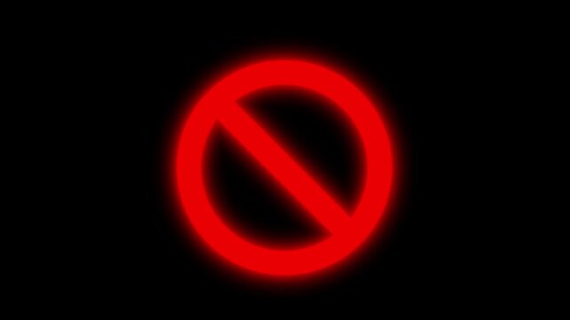 International prohibition mark ban icon animation stop wrong problem attention prohibited sign animation sign on black screen, warning, stop or no entry forbidden red circle. and line symbol effect