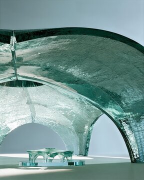 Futuristic Green Architectural Pavilion with Acrylic Model