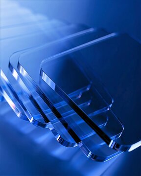 Blue Glassmorphism Acrylic Panels with Refraction and Soft Light