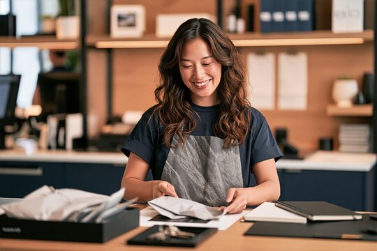 Retail Worker Wrapping a Package at a Boutique Counter