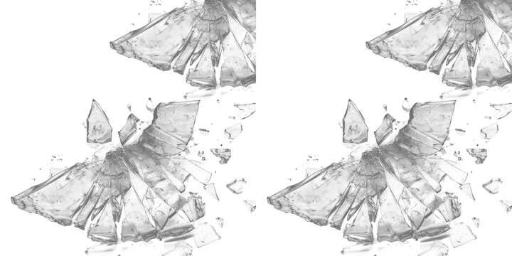 Transparent shattered glass pieces isolated on checkered background ideal for creating realistic broken effects.