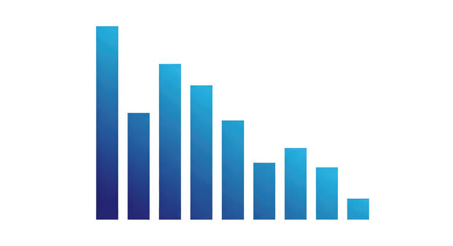 Blue bar chart showing declining financial performance on a clean white background