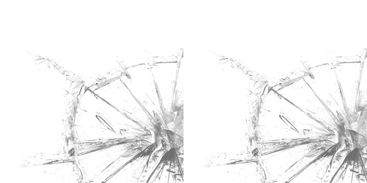 isolated Glass shattering corner impact on transparent background for realistic broken pane effects.