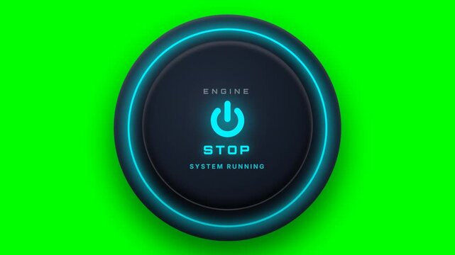 Futuristic engine start and stop buttons glowing on green screen