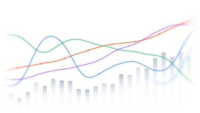 Colorful multi line comparison chart with soft gray bars in soft focus