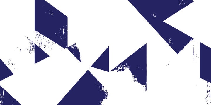 Abstract dark blue geometric triangles with distressed grunge texture background vector illustration.