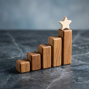 Wooden blocks stacked increasing height with star on top