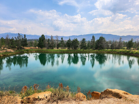 Pozos Azules, Villa de Leyva, Boyaca, Colombia, Landscape reflection in nature with trees