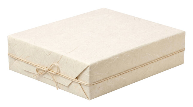 Eco-friendly kraft paper gift box with twine on a transparent background