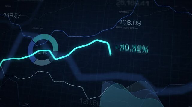 Financial charts rising dark blue percentage seamless loop