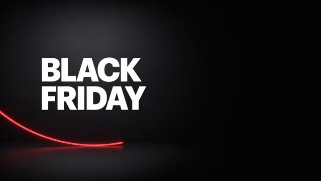 Black Friday Sale banner with bold text and red glowing light trail on dark background