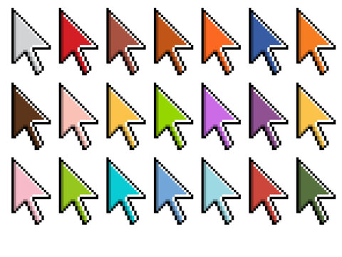 Set of colorful pixel computer mouse cursor arrows