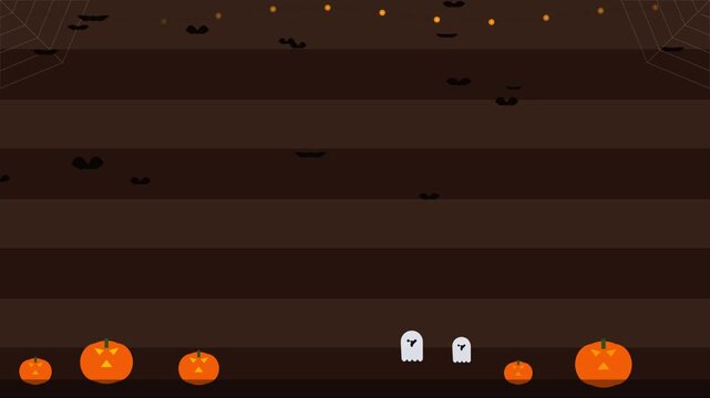 Halloween background, with animated pumpkins, flying bats, and, cute ghosts for, festive holiday motion, and party invitations