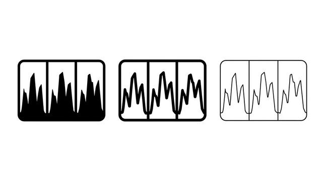 Three audio waveform icons isolated on transparent background in black and white