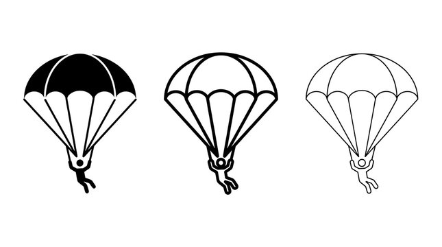 Three parachute icons with person isolated on transparent background for web graphics