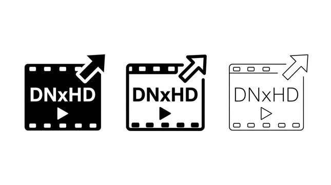 DNxHD video codec icons with export arrows isolated on transparent background set