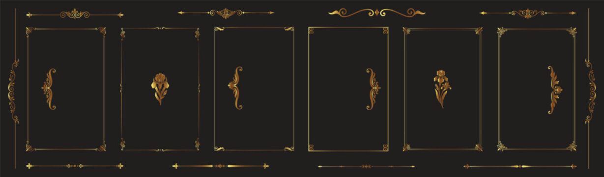Luxurious golden vintage frames and borders elegant decorative elements for invitations
