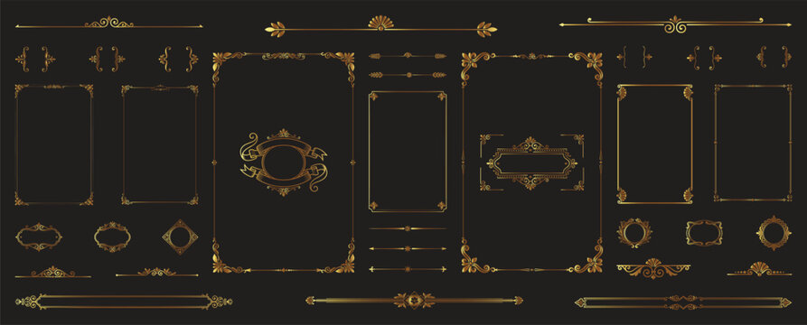 Opulent gold frames and borders vintage decorative elements flourishes for graphic design