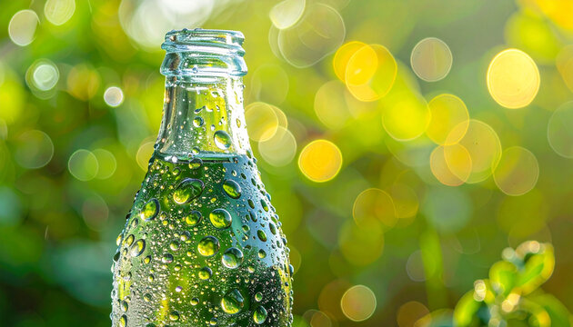 Refreshing Cold Drink Bottle with Water Droplets