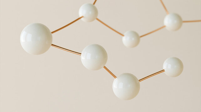 Elegant Abstract Molecular Structure Model With Glossy White Spheres and Copper Connections