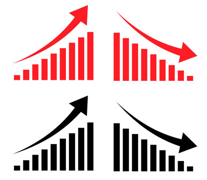 Growth and decline bar chart with arrow