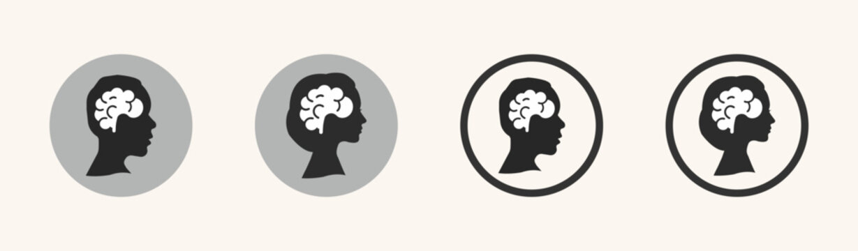 Man and woman vector icons set. Thinking vector drawing signs