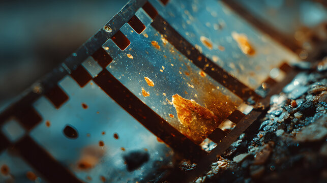 film noise texture and background, old film frame from analog retro film roll, photo texture with grain and scratches for vintage effect with damaged film burn look