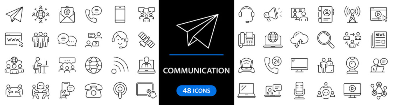 Communication set of web icons in line style. Speaking signs for web and mobile app. Contact us, discussion, speech bubble, talking, consultation, conversation chat. Vector illustration