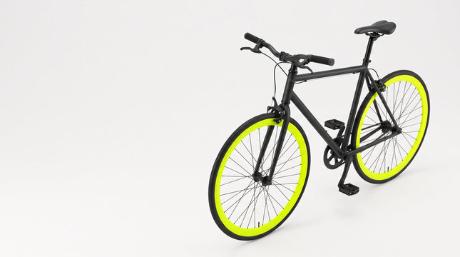 Stylish black fixed gear bicycle with neon yellow rims, ideal for urban commuting and modern lifestyle, representing speed and active transport