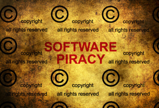 Software Piracy and Copyright Infringement Concept with Copyright Symbols on Grunge Background
