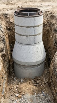 Chimney section installed in a trench at a construction site