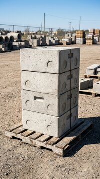 Precast concrete distribution boxes stacked on a pallet