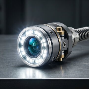 Sewer camera head with illuminated lens and cable