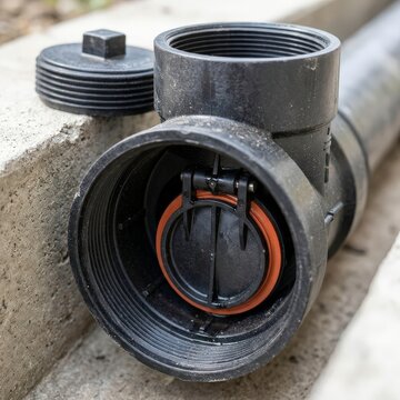 Backwater valve in a concrete sewer access