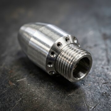 Jetter nozzle macro showing threaded metal fittings