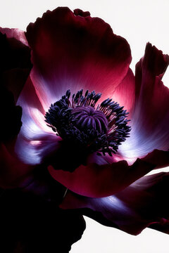 Red flower macro with a purple centre and luminous petals