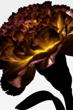 Bronze flower with golden light through ruffled petals