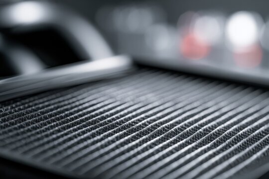 Detailed view of textured surface with parallel ridges creating a pattern of light and shadow in a softly blurred background setting