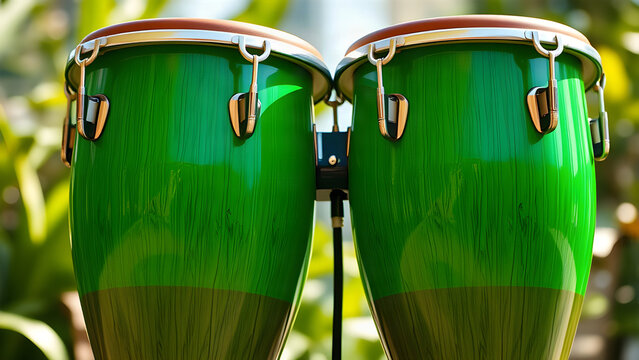 a pair of green bongo drums