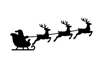 santa sleigh pulled by flying reindeer © FutureStock Studio