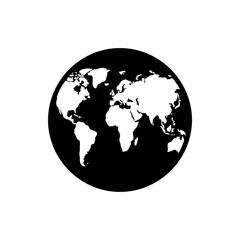 Black and white Earth globe icon vector illustration showing world map continents isolated on transparent background for global communication design © ROWSONARA